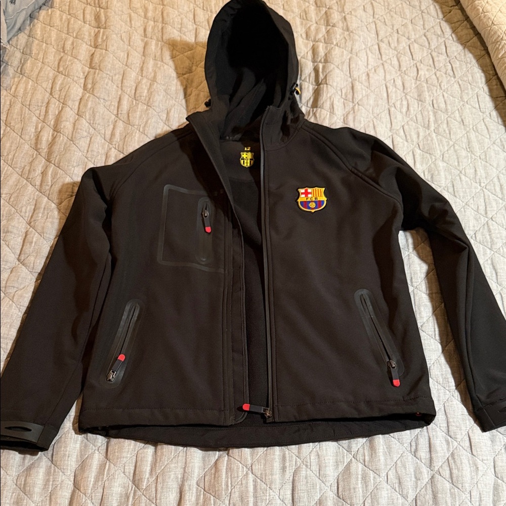 Black Hooded Jacket with Barcelona Logo 12Y